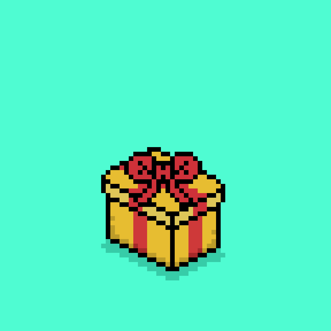 Animated pixel-art wrapped gift with a bow, a Fall Pack example